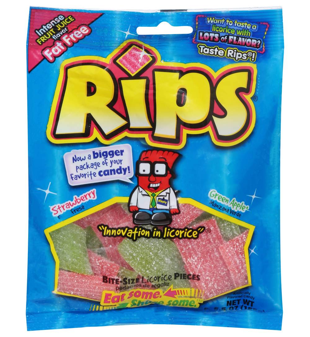 Rips Licorice Pieces Bite-Size Candy, Strawberry - Green Apple (5.5 oz)