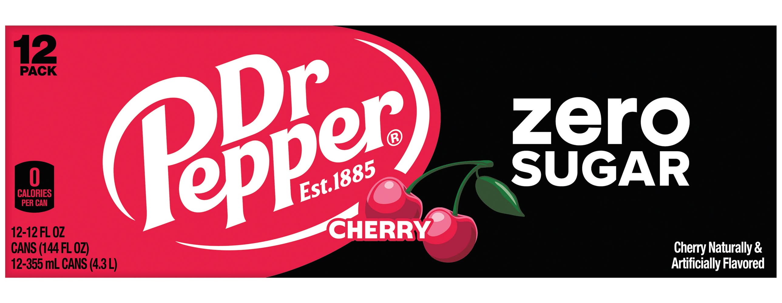 Dr Pepper Zero Sugar Soda, Cherry (12 x 12 fl oz)