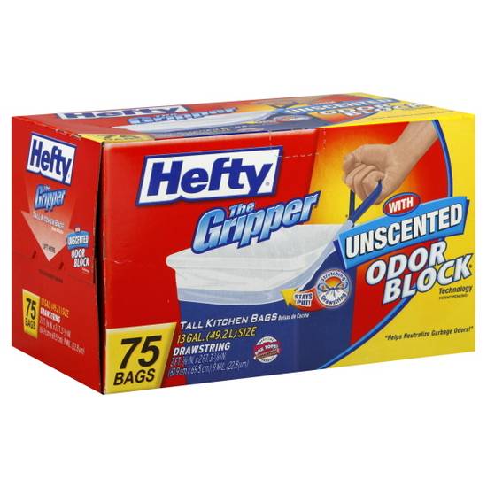 Hefty The Gripper Tall Kitchen Bags, Drawstring, Unscented, 13