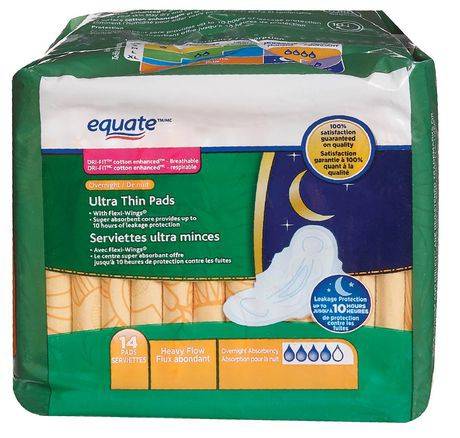 Equate Overnight Absorbency Ultra Thin Pads (14 pads, long), Delivery Near  You