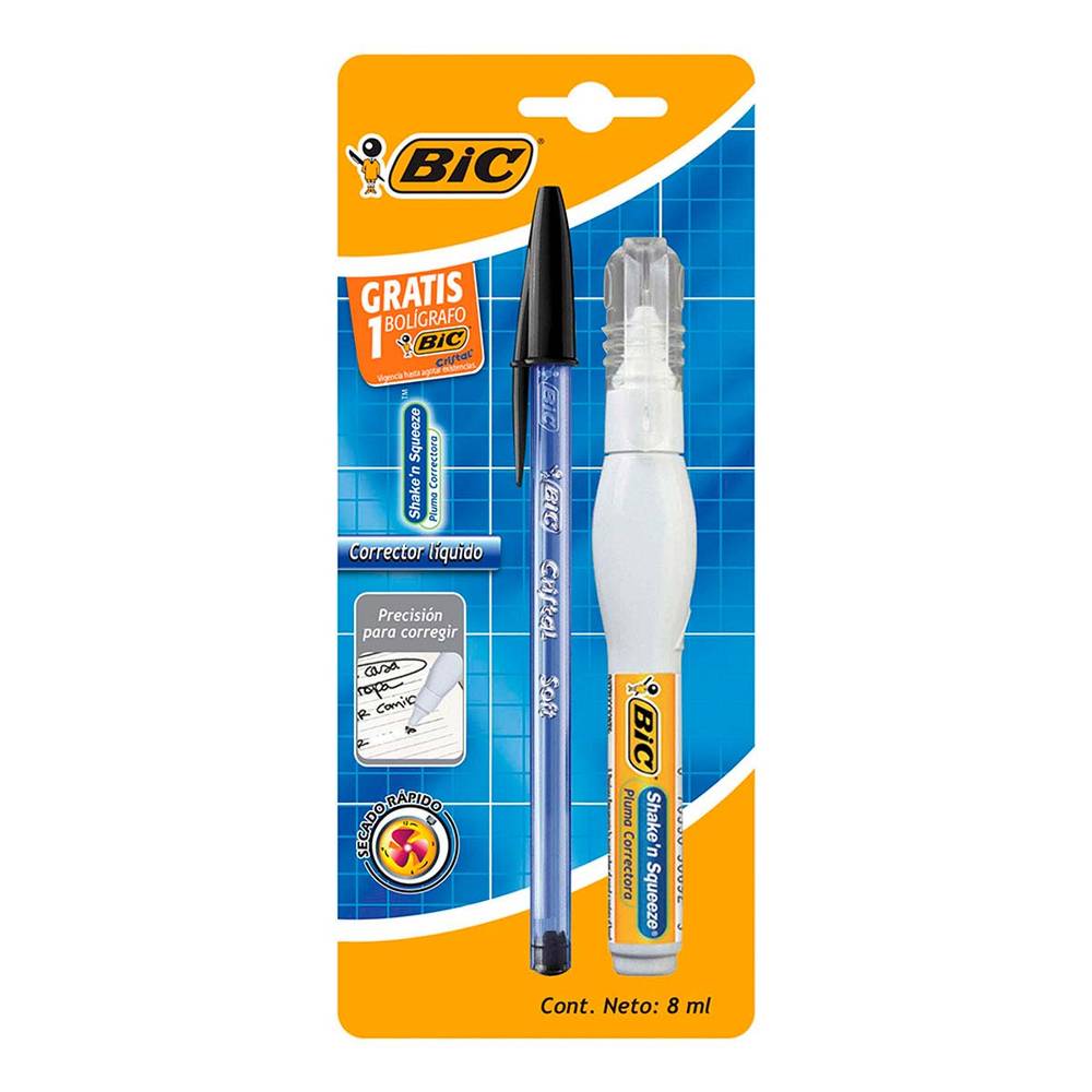 BiC · Corrector líquido + bolígrafo cristal (2 un)