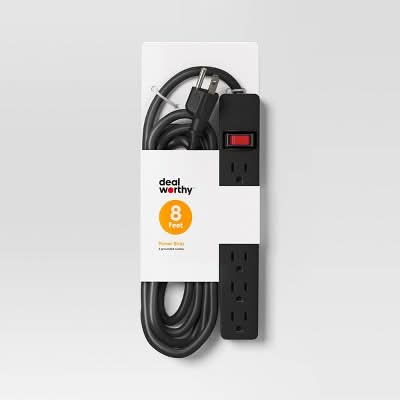 Dealworthy 6 Outlet Indoor Power Strip, 8 ft, Black