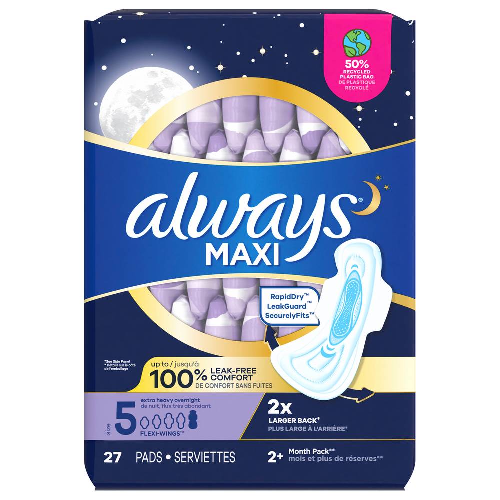 Always Maxi Overnight Extra Heavy Flow Pads (27 ct) (jumbo)