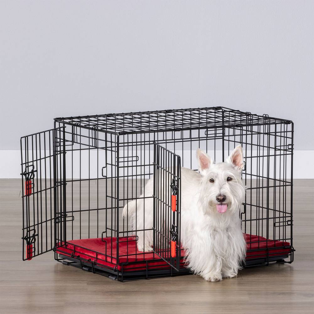 KONG Ultra-Strong Double Door Wire Dog Crate with Divider Panel (Color: Black, Size: 30\"L X 19\"W X 21\"H)