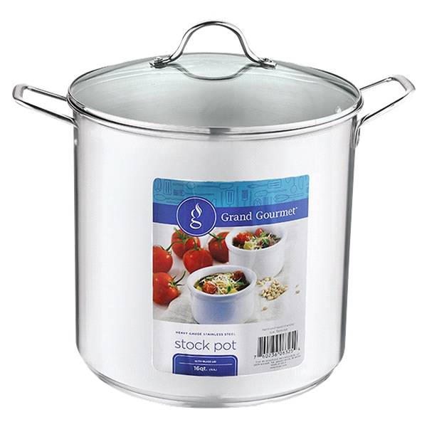 Grand Gourmet Stainless Steel Pot with Glass Lid, 16 Quart