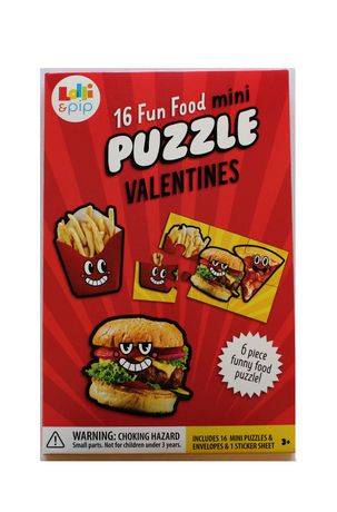 Lolli and Pip Valentine Fun Food Exchange Cards with Mini Puzzle, 16 count