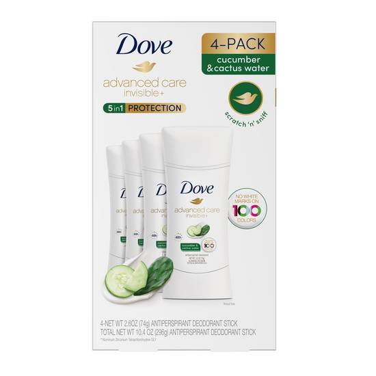 Dove Advanced Care Invisible+ Antiperspirant Deodorant Stick (4 ct, 2.6 oz)
