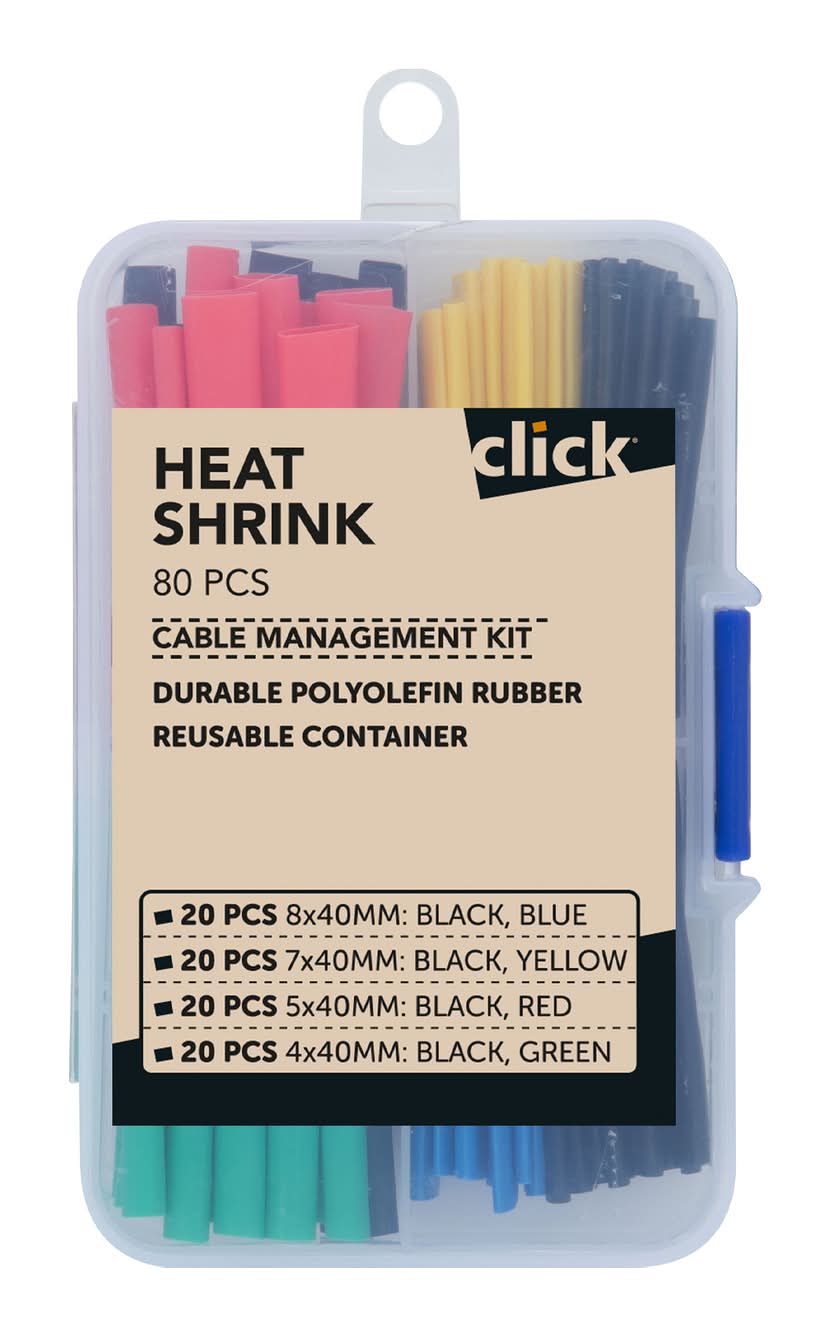 Click Multicolour Heatshrink Cable Management Kit - 80 Pieces