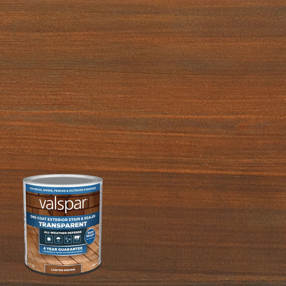 Valspar Pre-Tinted Canyon Brown Transparent Exterior Wood Stain and Sealer in One ( 1-quart )