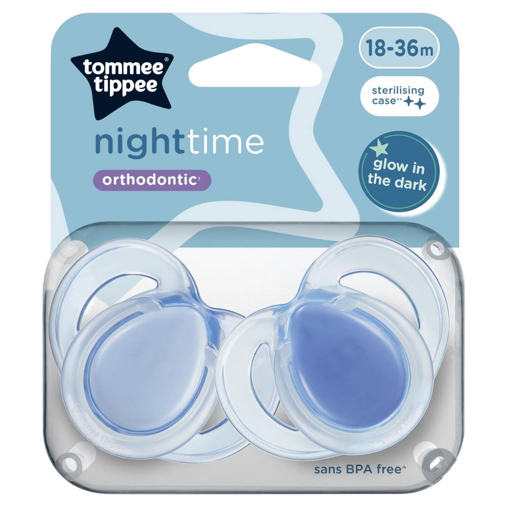 Tommee Tippee Closer to Nature Night Time x2 Orthodontic Soothers 18-36 Months