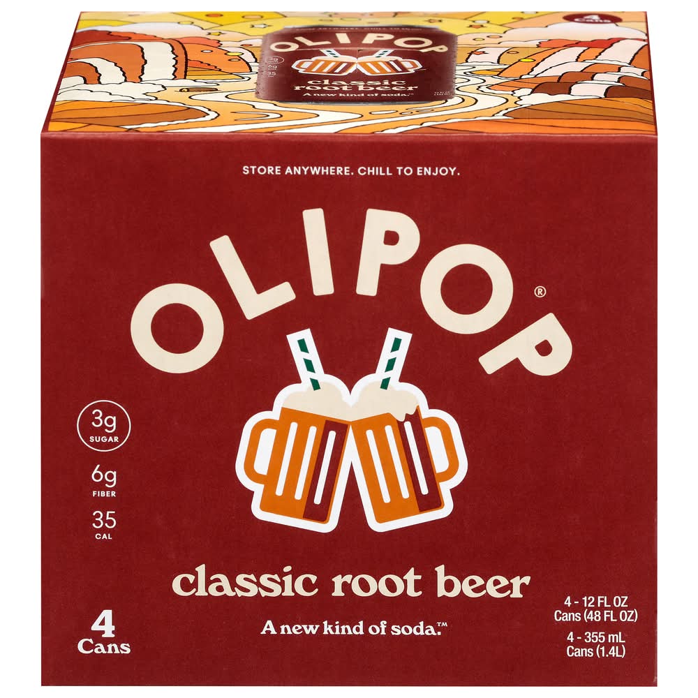 Olipop Classic Prebiotic Root Beer (4 x 12 fl oz)