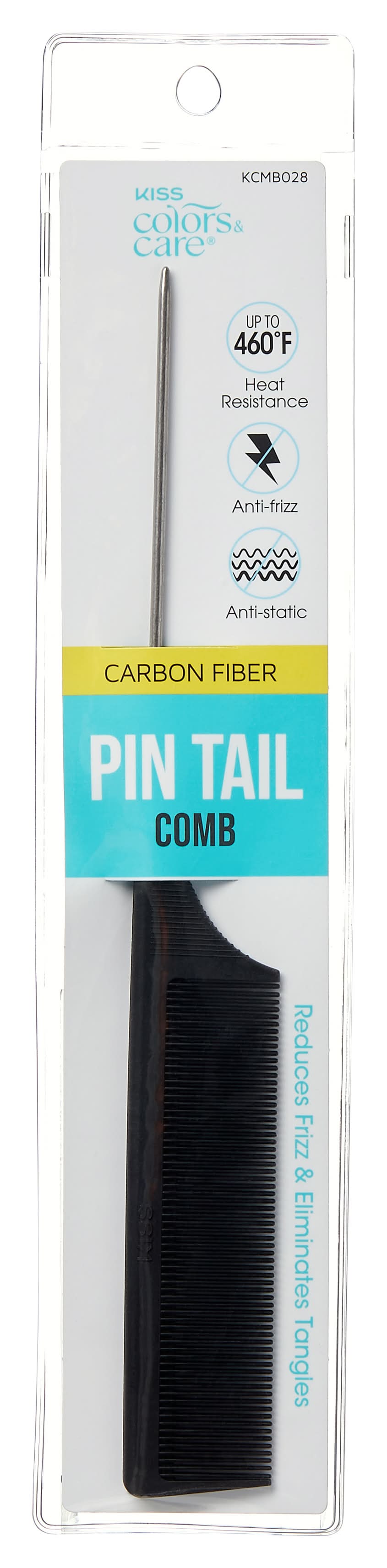KISS Colors & Care Pin Tail Carbon Fiber Comb, Black