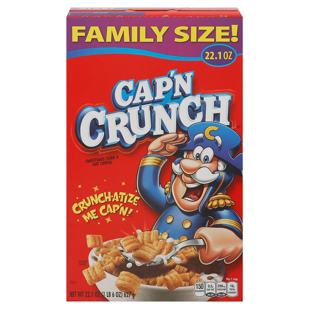 Cap'n Crunch Sweetened Cereal, Corn& Oat, family (22.1 oz)