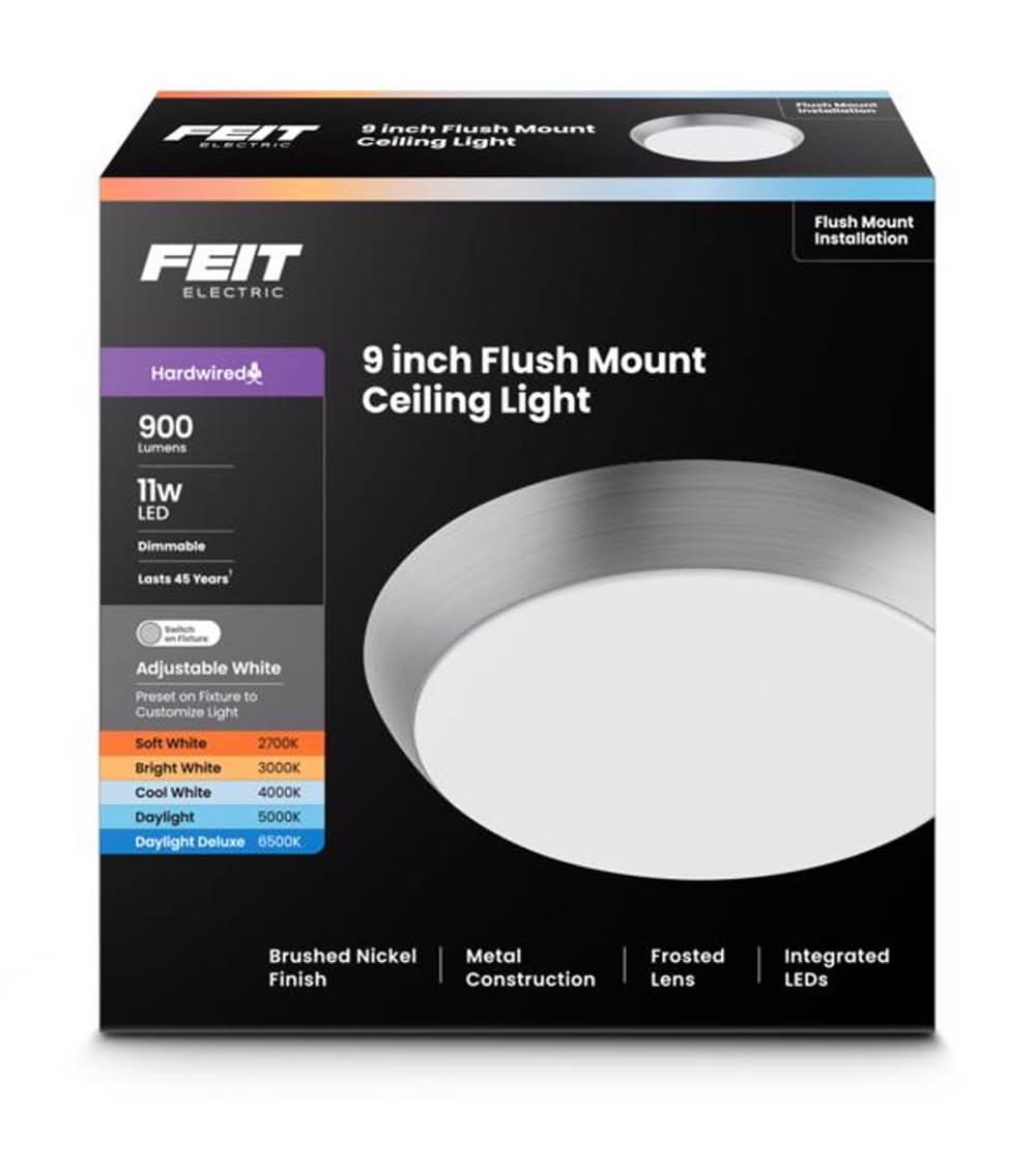 Feit Electric 3 In. H X 9 In. W X 9 In. L Brushed Nickel White Ceiling Fixture