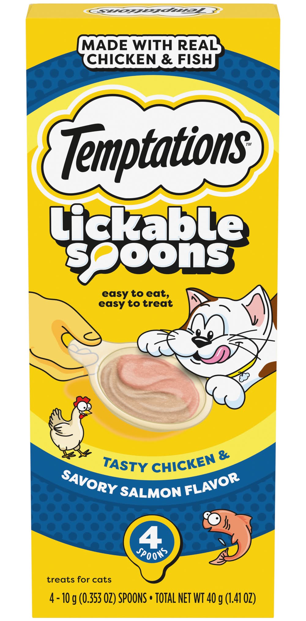 Temptations Lickable Spoons Adult Wet Cat Treats, Chicken-Salmon (0.35 oz, 4 ct)