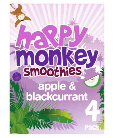 Happy Monkey Apple-Blackcurrant, Smoothies For Kids (4 pack)