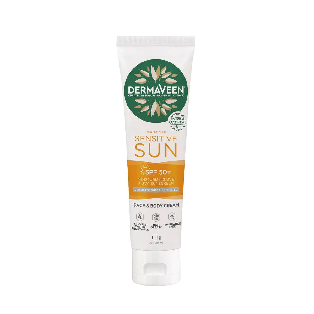 DermaVeen Sensitive Sun SPF50+ Moisturising Face & Body Sunscreen 100g