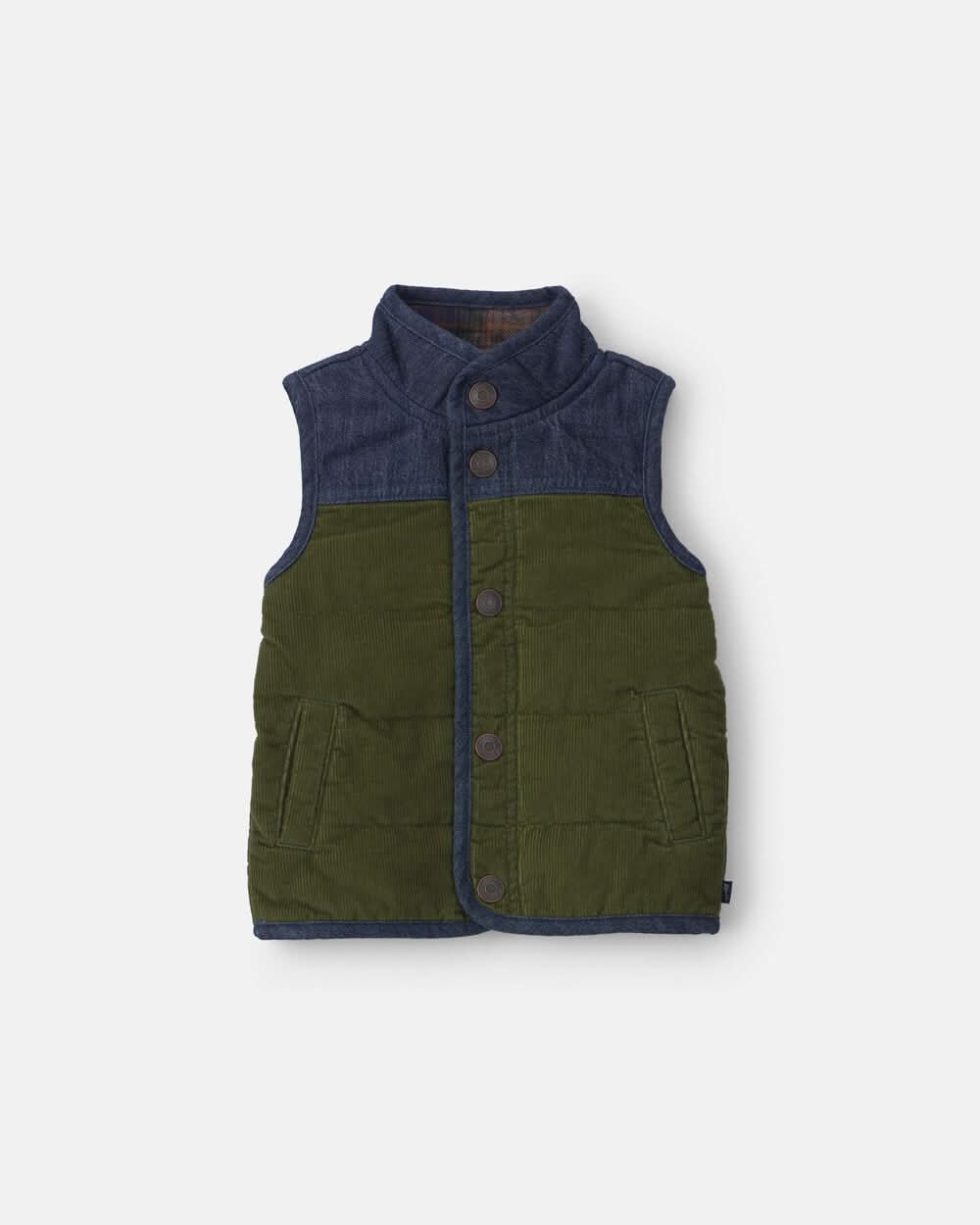 Baby Boy Color Block Corduroy Vest - Olive Green/Blue - 3M