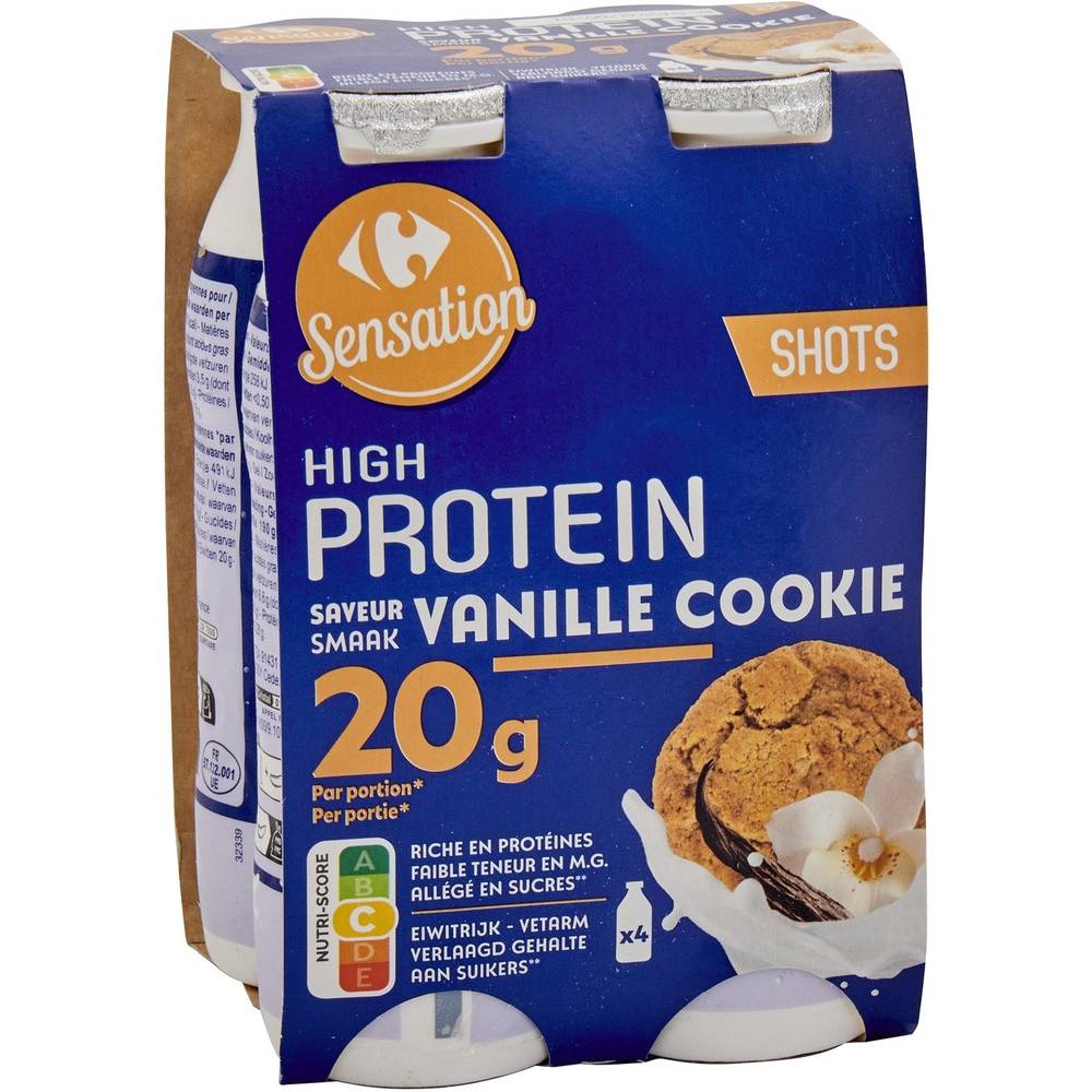 Carrefour Sensation - Spécialité à boire protéiné, vanille - cookie (4 x 190g)