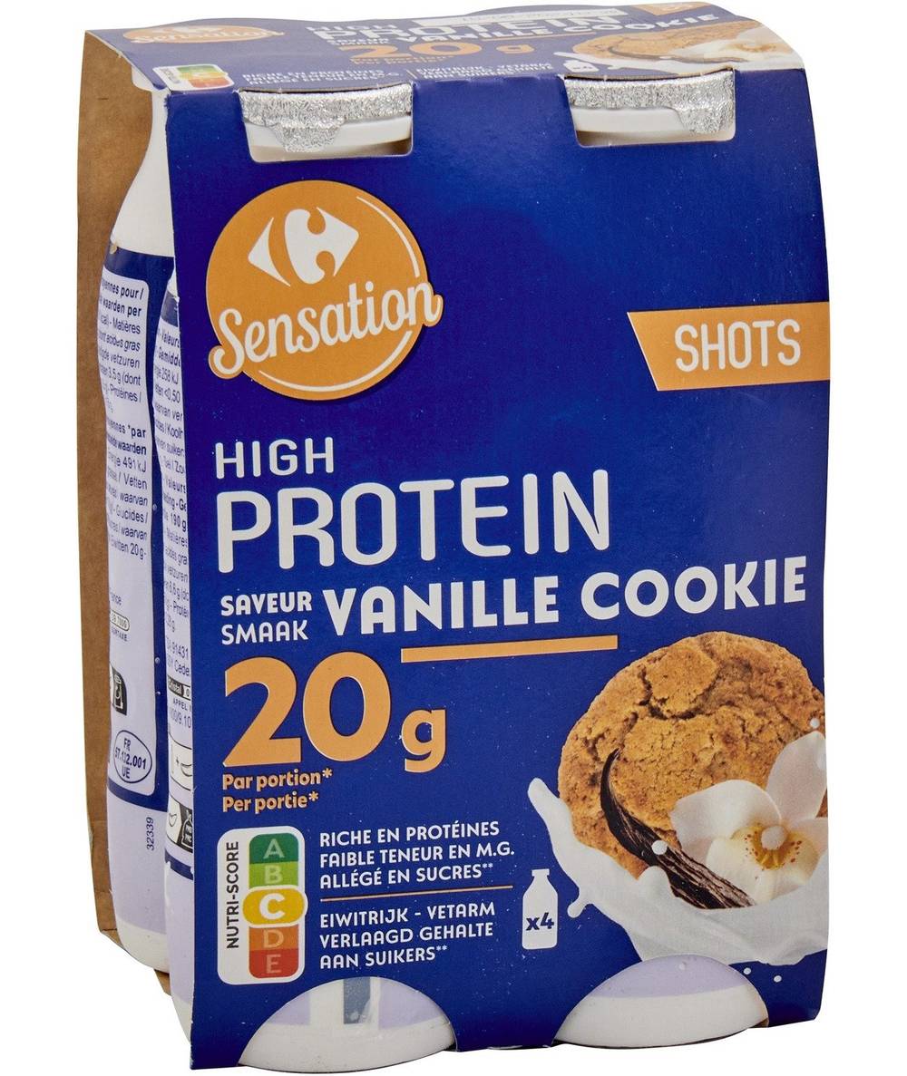 Carrefour Sensation - Spécialité à boire protéiné, vanille - cookie (4 x 190g)