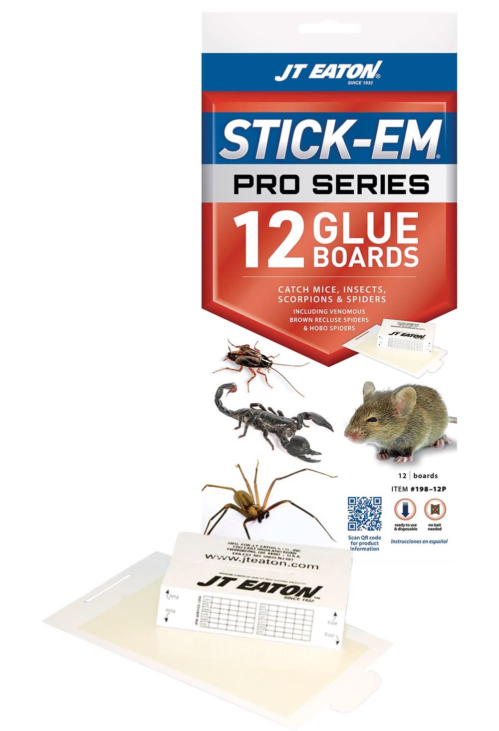 Jt Eaton Stick-Em Pro Series Small Glue Board Trap For Insects/Mice/Spiders 12 Pk
