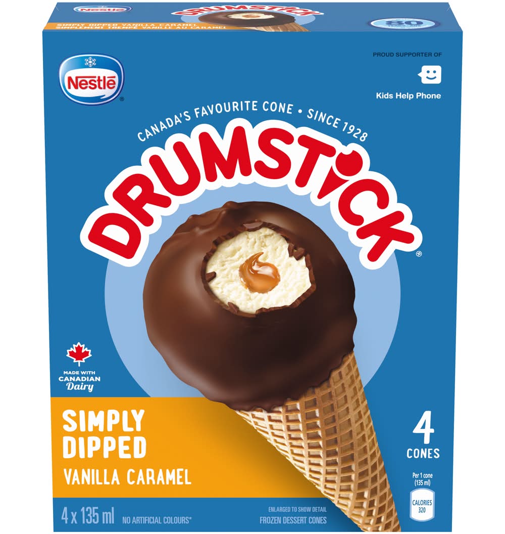 Drumstick Simply Dipped Cones, Vanilla Caramel (4 x 135 ml)