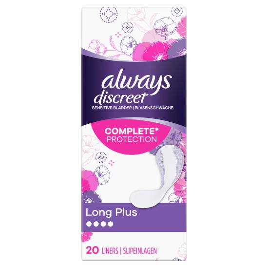 Always Discreet Incontinence Liners Long+ 20, For Sensitive Bladder