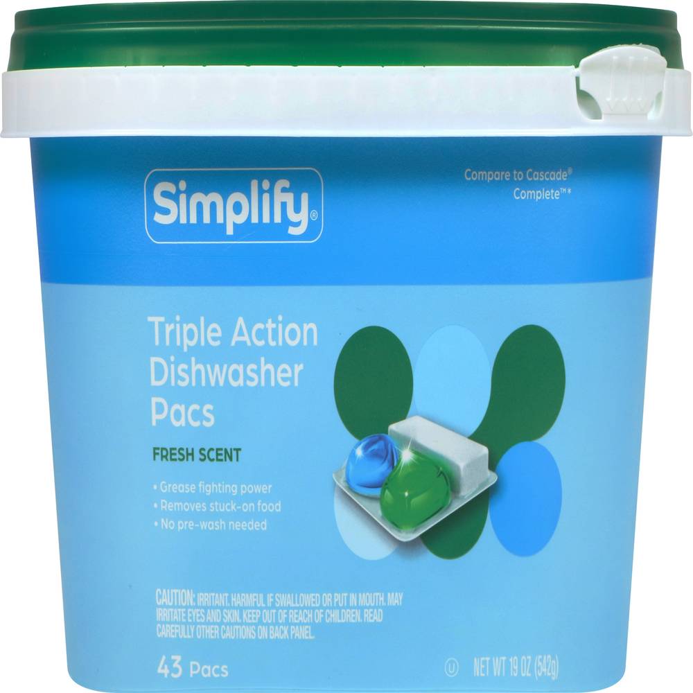 Simplify Triple Action Dishwasher Pacs - Fresh Scent, 43 ct