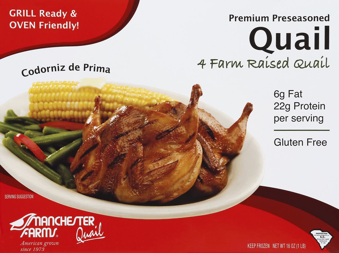 Manchester Farms Premium Preseasoned Quail (16 oz, 4 ct)