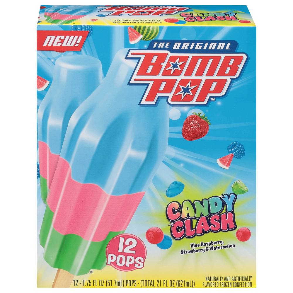 Bomb Pop Candy Clash Blue Raspberry Strawberry & Watermelon Pops (12 ct)