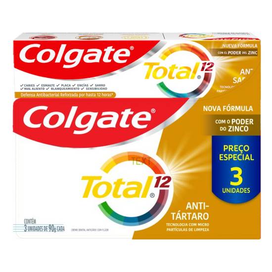 Colgate pack creme dental com flúor total 12 anti-tártaro (3x90)