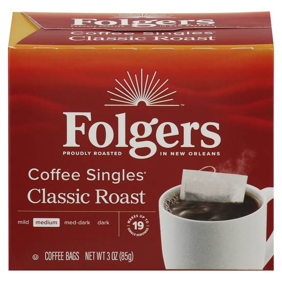 Folgers Coffee Singles Classic Roast Coffee Bags (19 ct, 3 oz)