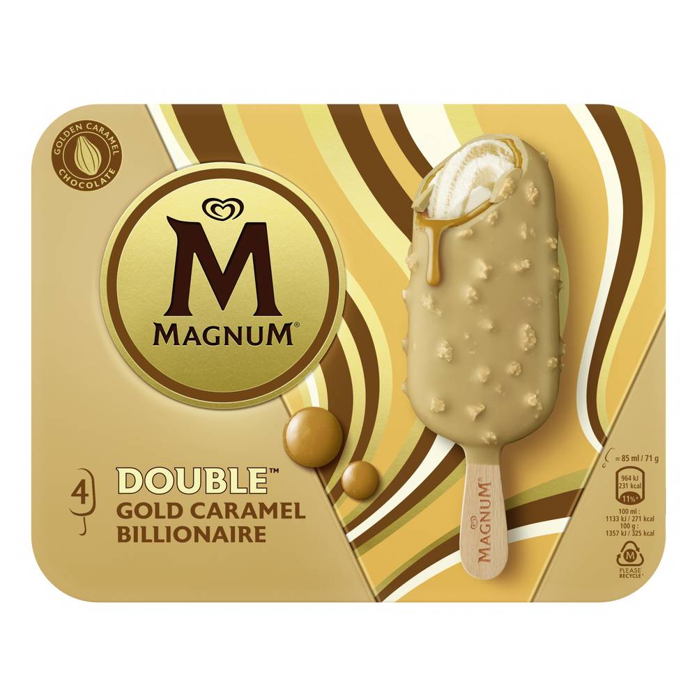 Magnum - Glace bâtonnet double gold caramel billionaire (4 pièces)