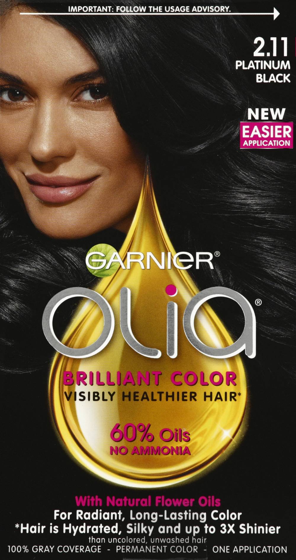 Garnier Olia Oil Powered Permanent Hair Color, 2.11 Platinum Black (8.16 oz)