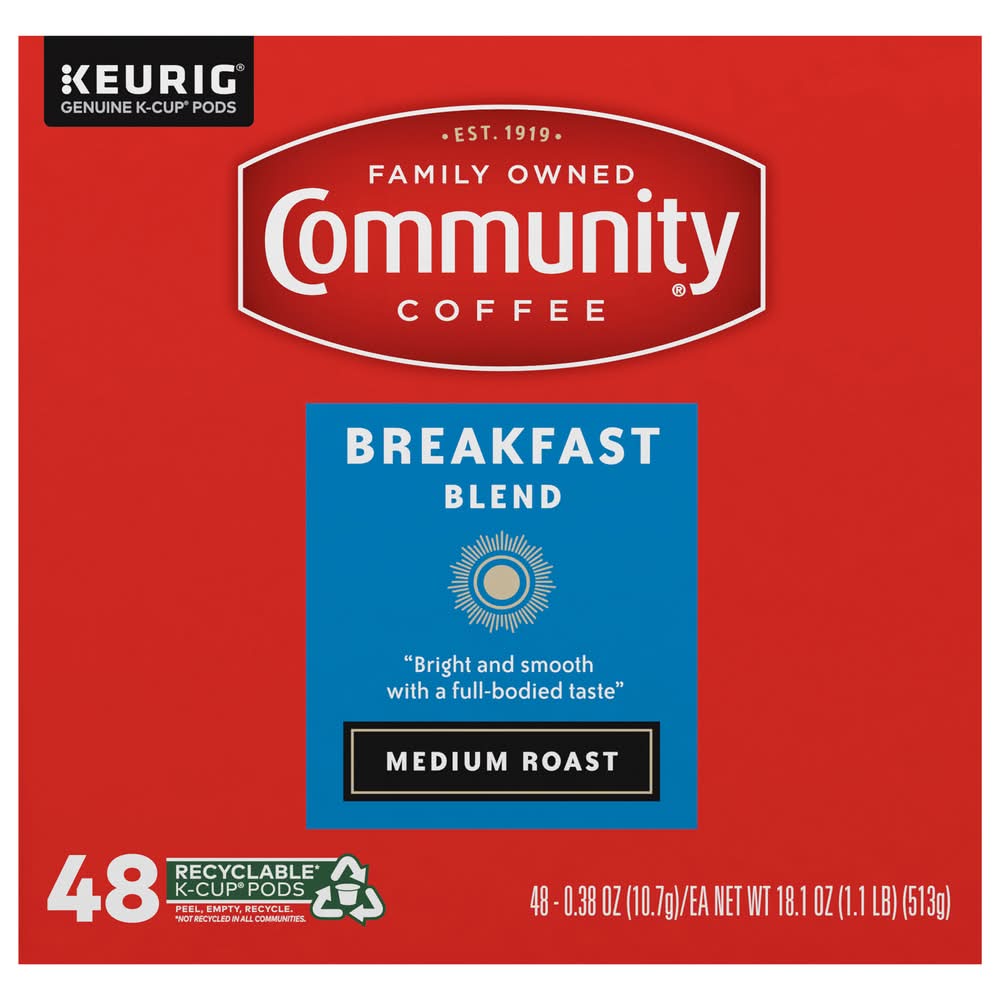 Community Coffee Medium Roast Breakfast Blend Coffee Pods (18.1 oz, 48 ct)
