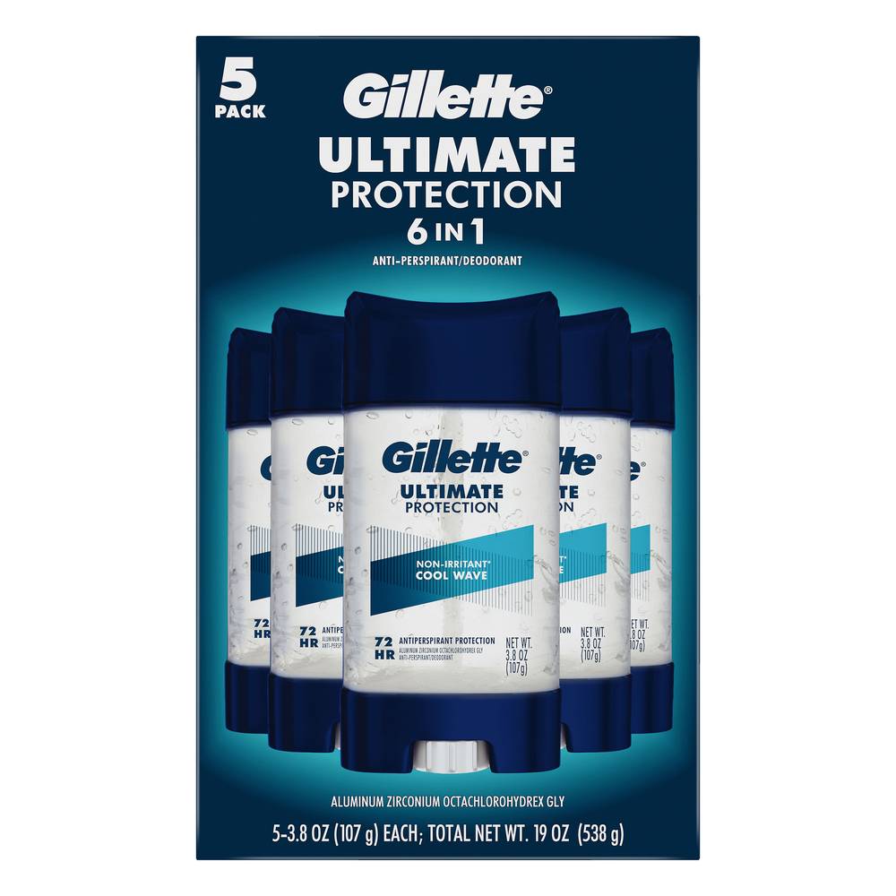 Gillette Ultimate Protection 6 in 1 Clear Gel Deodorant (5 x 3.8 oz)