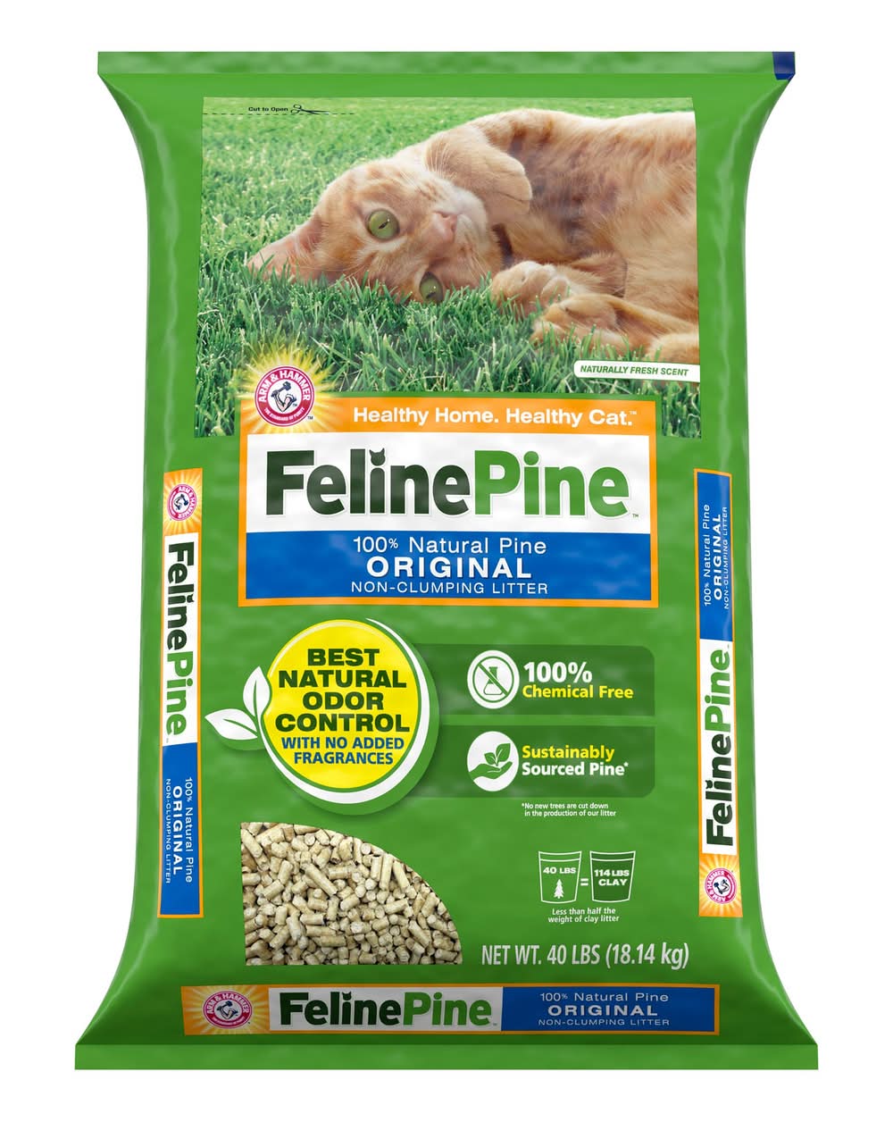 Feline Pine Non-Clumping Pine Cat Litter - Scented, Low Dust, Natural (Size: 40 Lb)