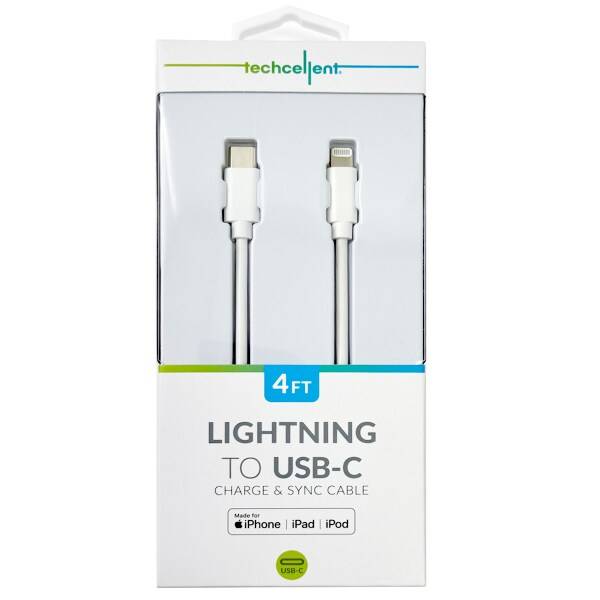 Lightning To USB-A Charge & Sync PVC  Cable, 4ft WHITE