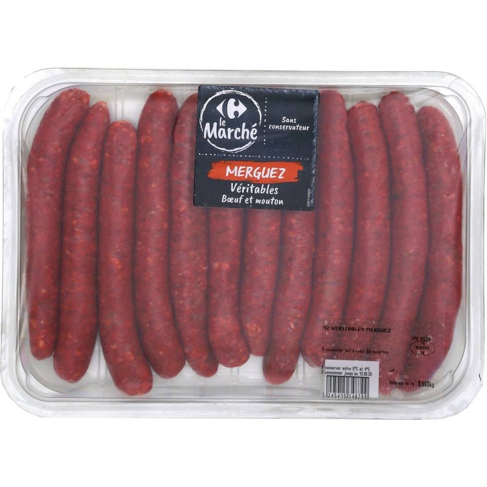 Carrefour Le Marché - Merguez au bœuf et mouton (12 pièces)