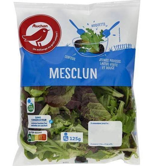 Mesclun roquette, jeunes pousses de laitues vertes et rouges, cerfeuil - auchan - 125g