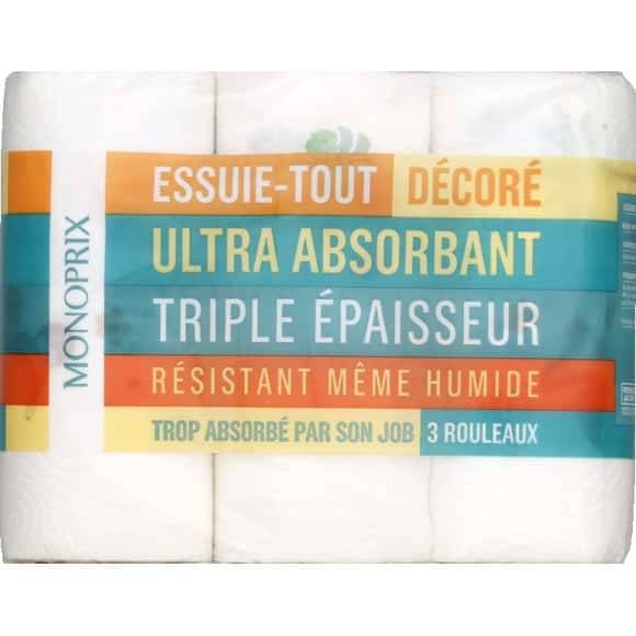 Monoprix Essuie-Tout Décoré Ultra Absorbant Triple Épaisseur Les 3 Rouleaux