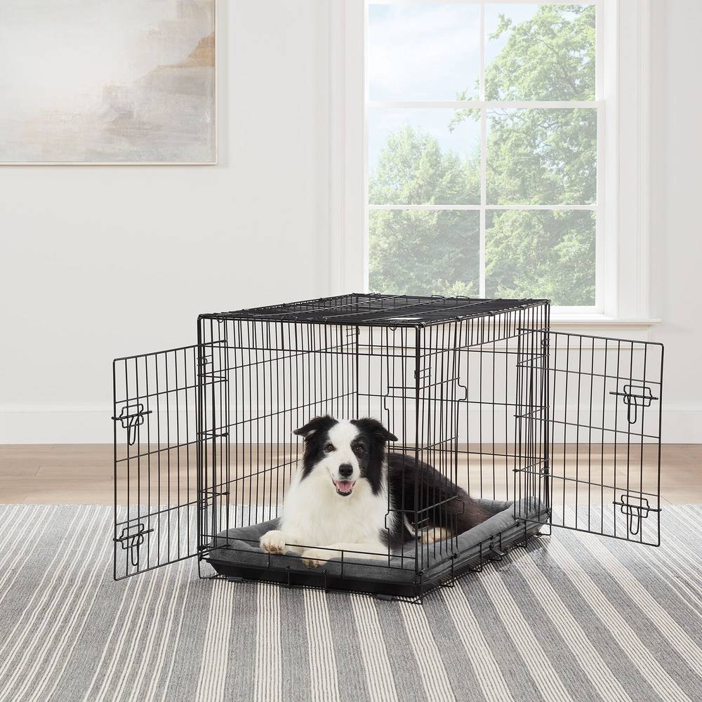 Top Paw® Double Door Folding Wire Dog Crate with Divider Panel (Color: Black, Size: 36\"L X 23\"W X 25\"H)