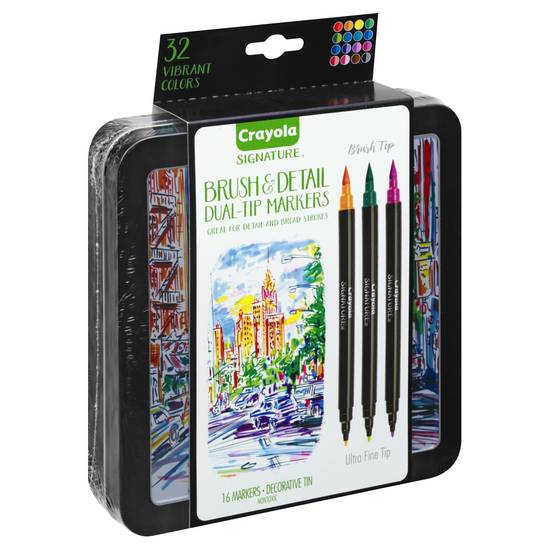 Crayola Signature Brush & Detail Dual-Tip Markers (16 ct)