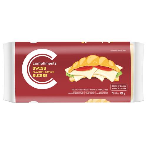 Compliments Sliced Cheese, Swiss (400 g, 20 ct)