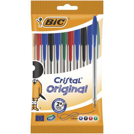 Bic cristal original stylos-bille pointe moyenne (1,0 mm) - couleurs assorties, pochette de 10