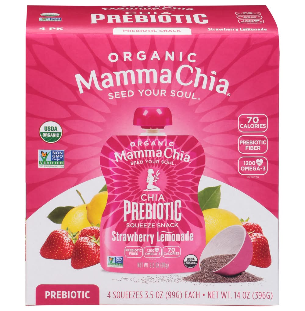 Mamma Chia Organic Prebiotic Squeeze Snack, Strawberry Lemonade (4 x 3.5 oz)
