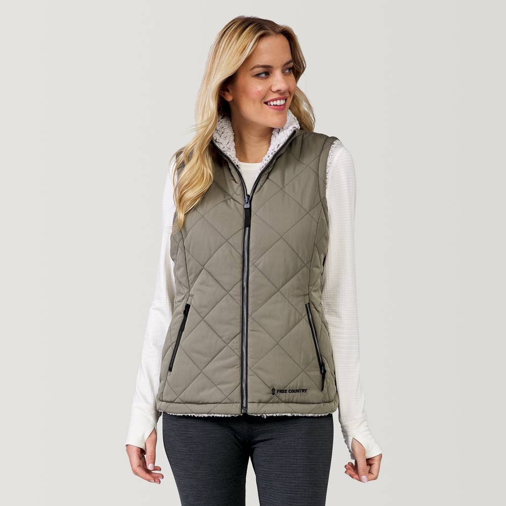 Free Country Women's Green Polyester Reversible Vest (Extra Large) | 513LOF4610RVINE XL