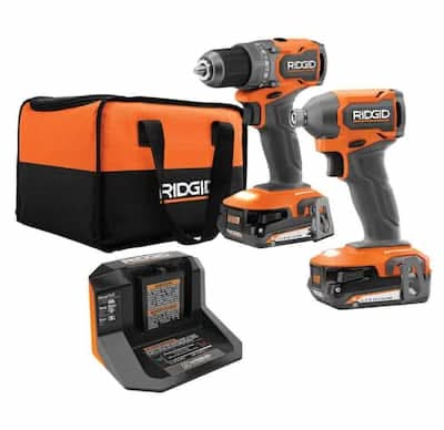 Ridgid 18V Subcompact Brushless 2-Tool Combo Kit With Drill/Driver, Impact Driver, (2) 2.0 Ah Batteries, Charger, And Tool Bag