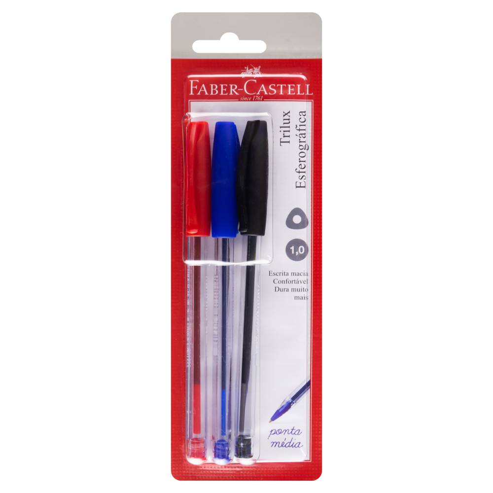 Faber-castell caneta esferográfica trilux (3 un) (1,0 mm/vermelha - azul - preta)