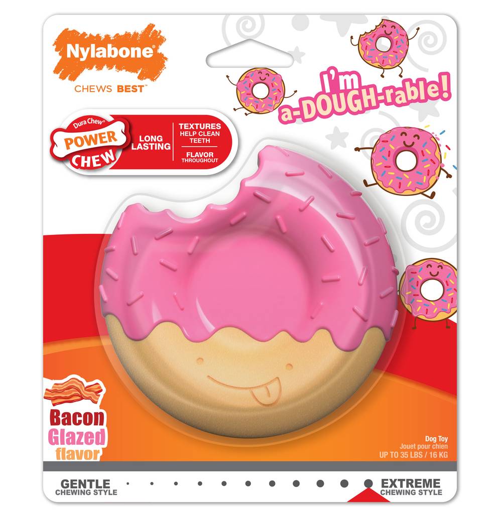 Nylabone Power Chew Donut Dog Toy Bacon Glazed, M Size, Pink